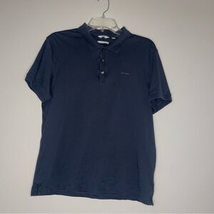 Calvin Klein Navy/Grey Textured Logo Liquid Touch 100% Cotton M Polo Top